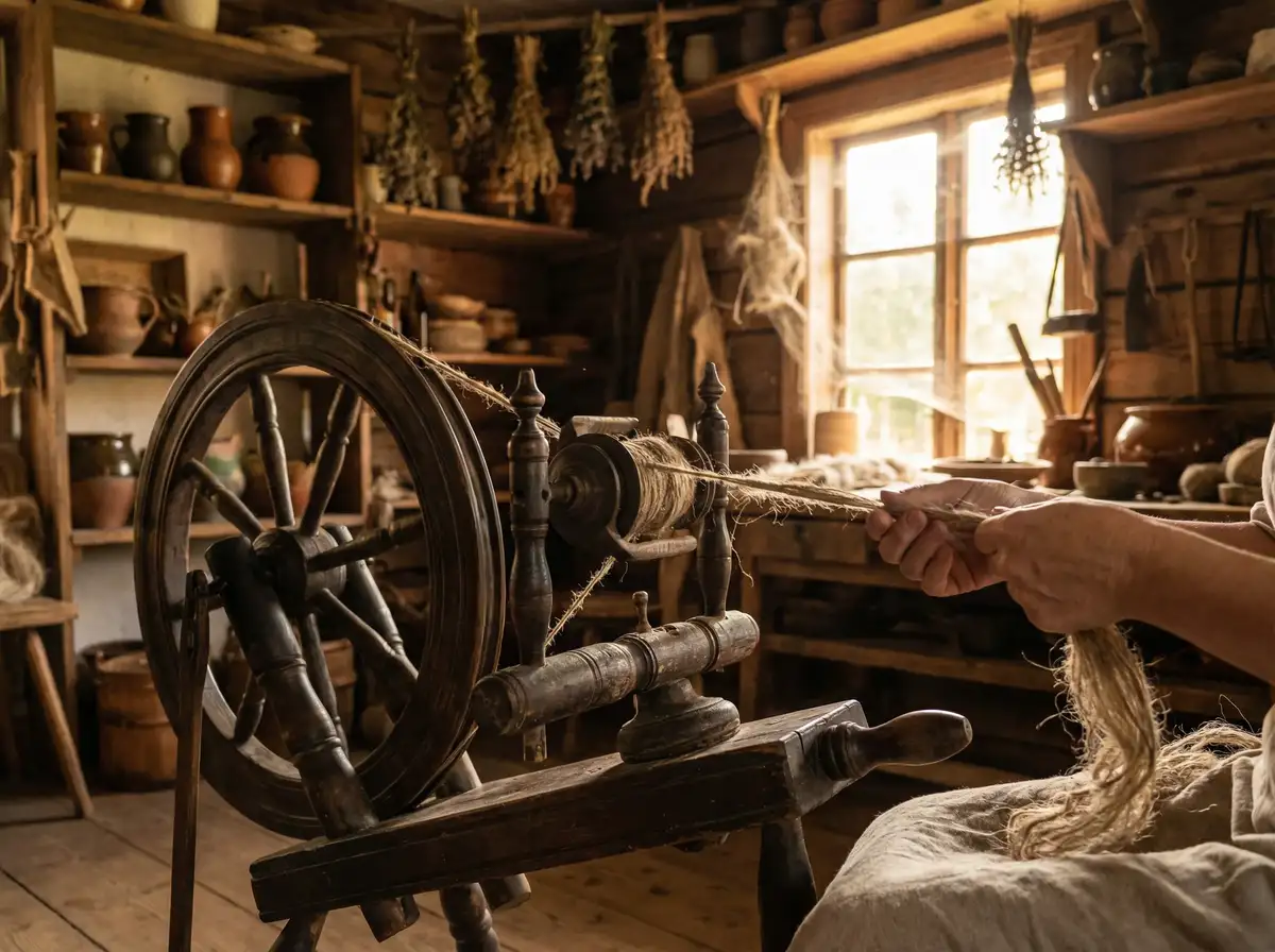 手摇纺车纺麻线 - 传统纺织工艺 | 麻豆传媒